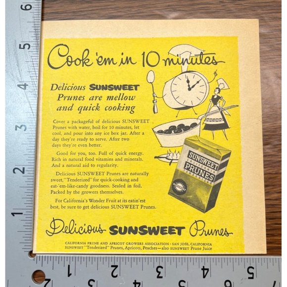Sunsweet Prunes Vintage Print Ad 1954 San Jose California Wonder Fruit - Picture 2 of 4